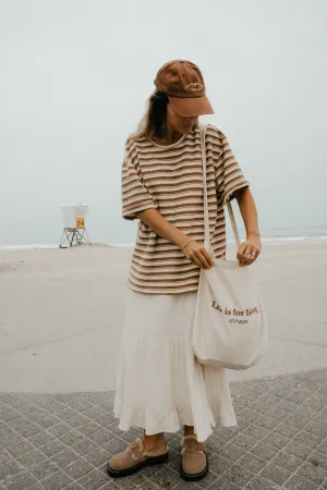 Striped Textured Unisex T-shirt - Brown and Cream