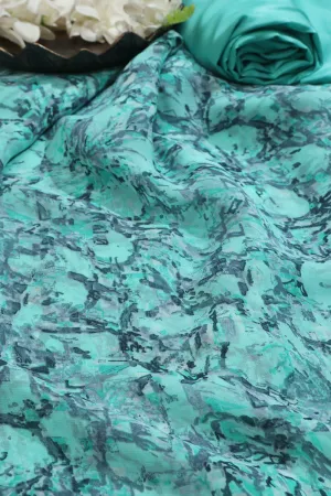 Stunning Blue Digital Printed Georgette Saree With Plain Silk Blouse Piece Fabric
