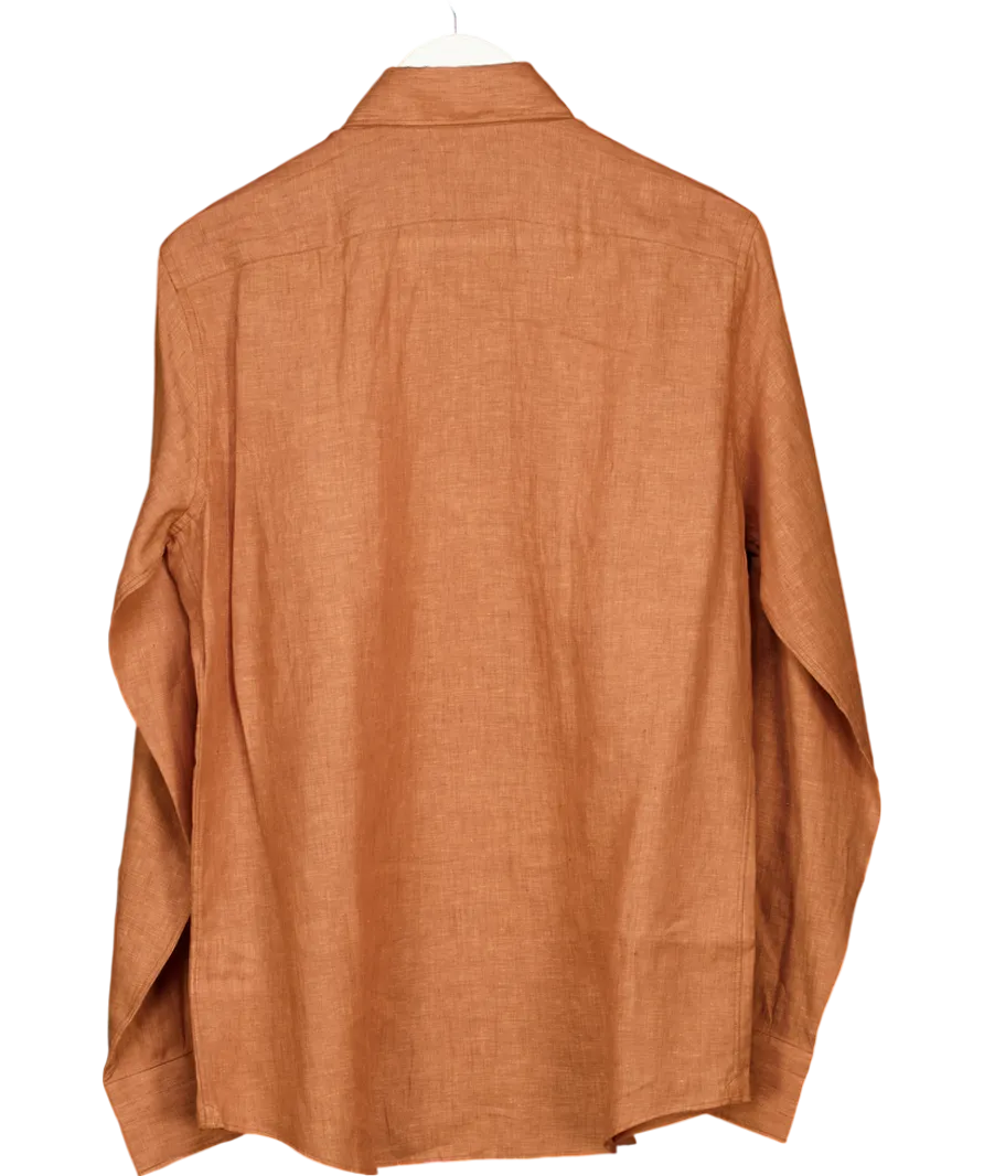 Suit Supply Orange Slim Fit Linen Shirt UK M