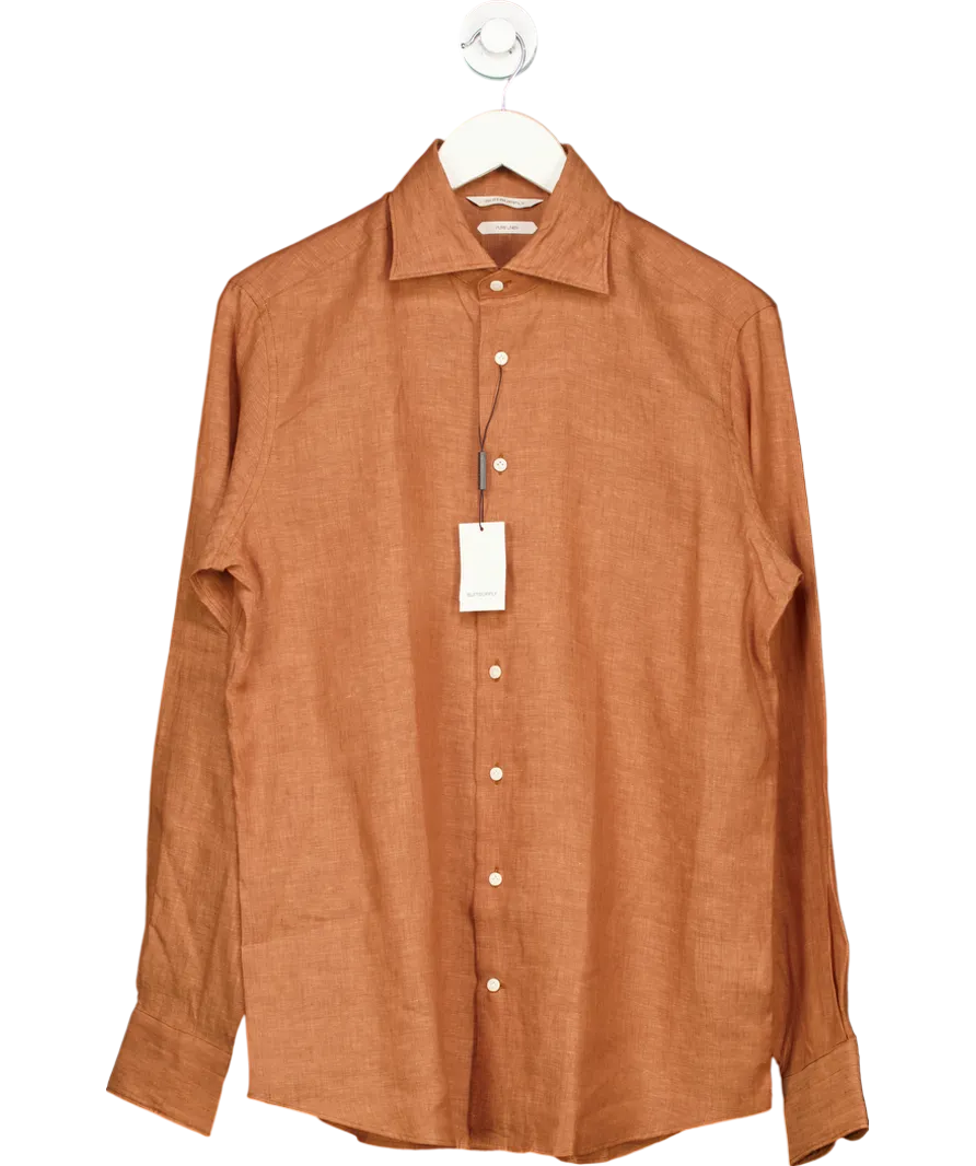 Suit Supply Orange Slim Fit Linen Shirt UK M