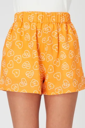 SUMMI SUMMI Womens Linen Shorts Orange Dumb Love Print