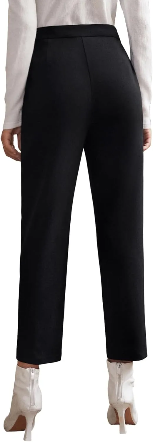 SweatyRocks Women's Vintage Plaid Casual Pocket Pants with Drawstring Elastic Waist