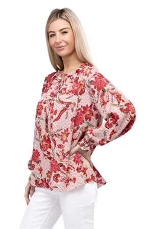 TEEK - Floral Print Tie Neck Blouse