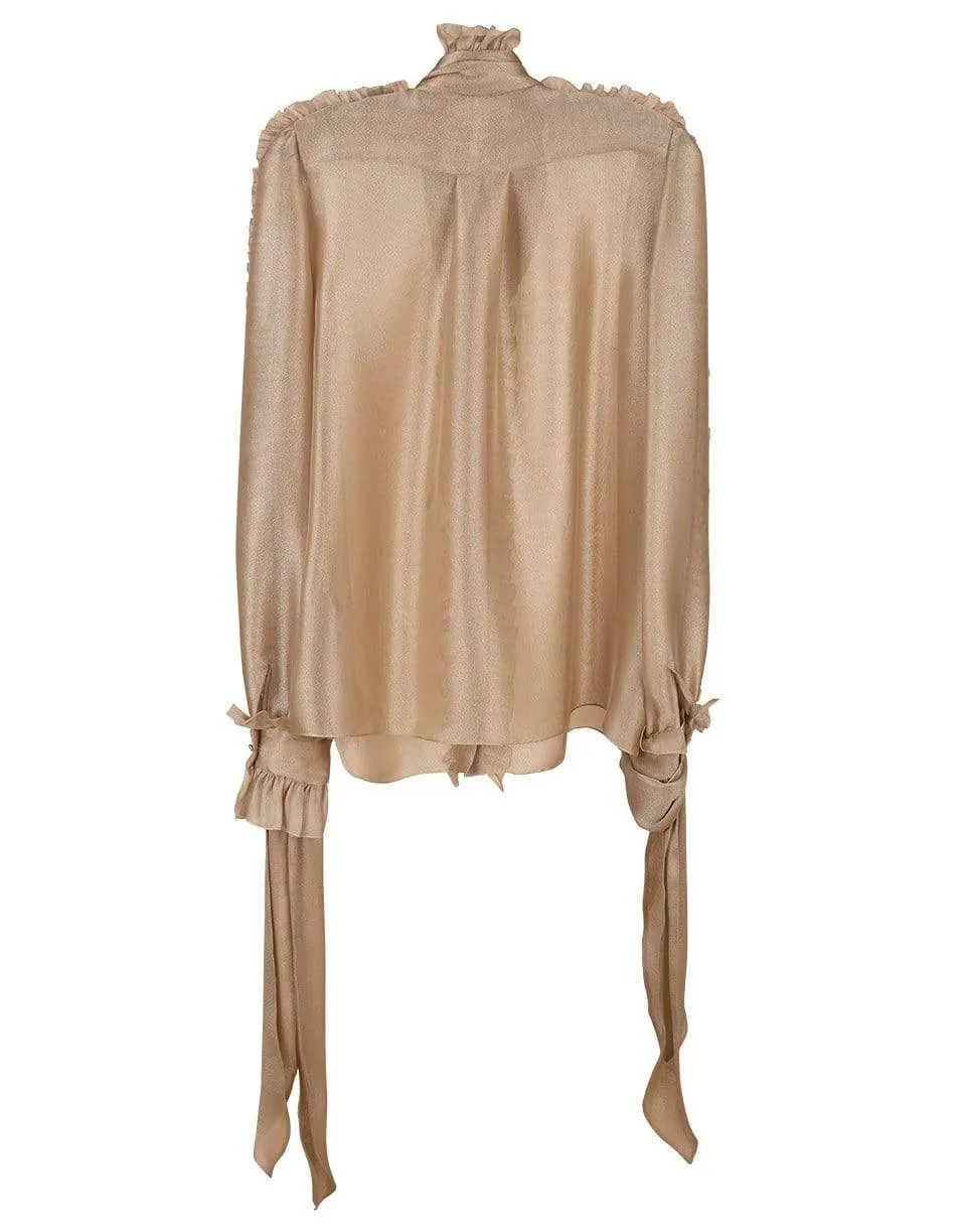 Tie Neck Ruffle Blouse