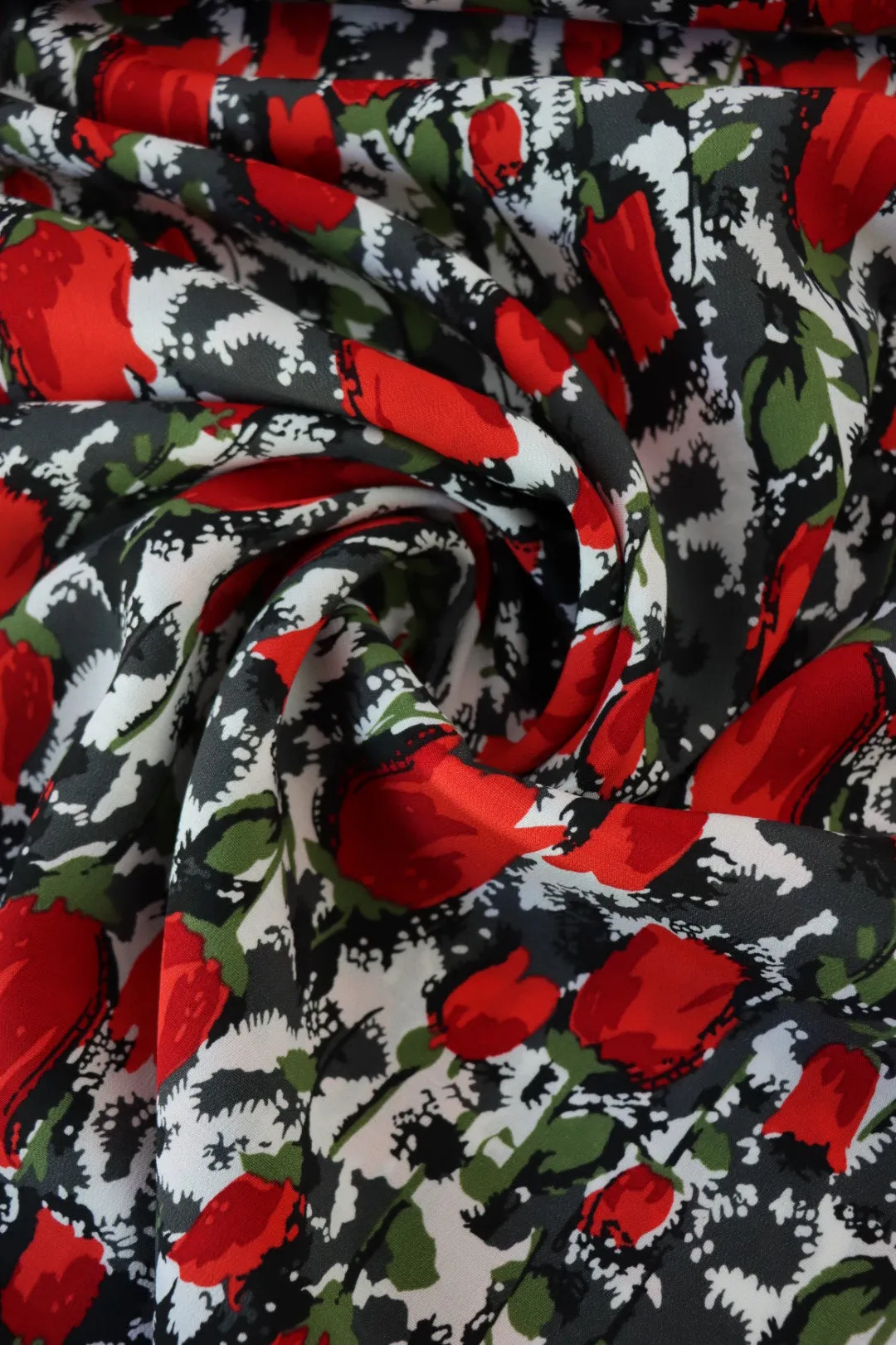 Tulip Garden (Red) Rayon Crepe