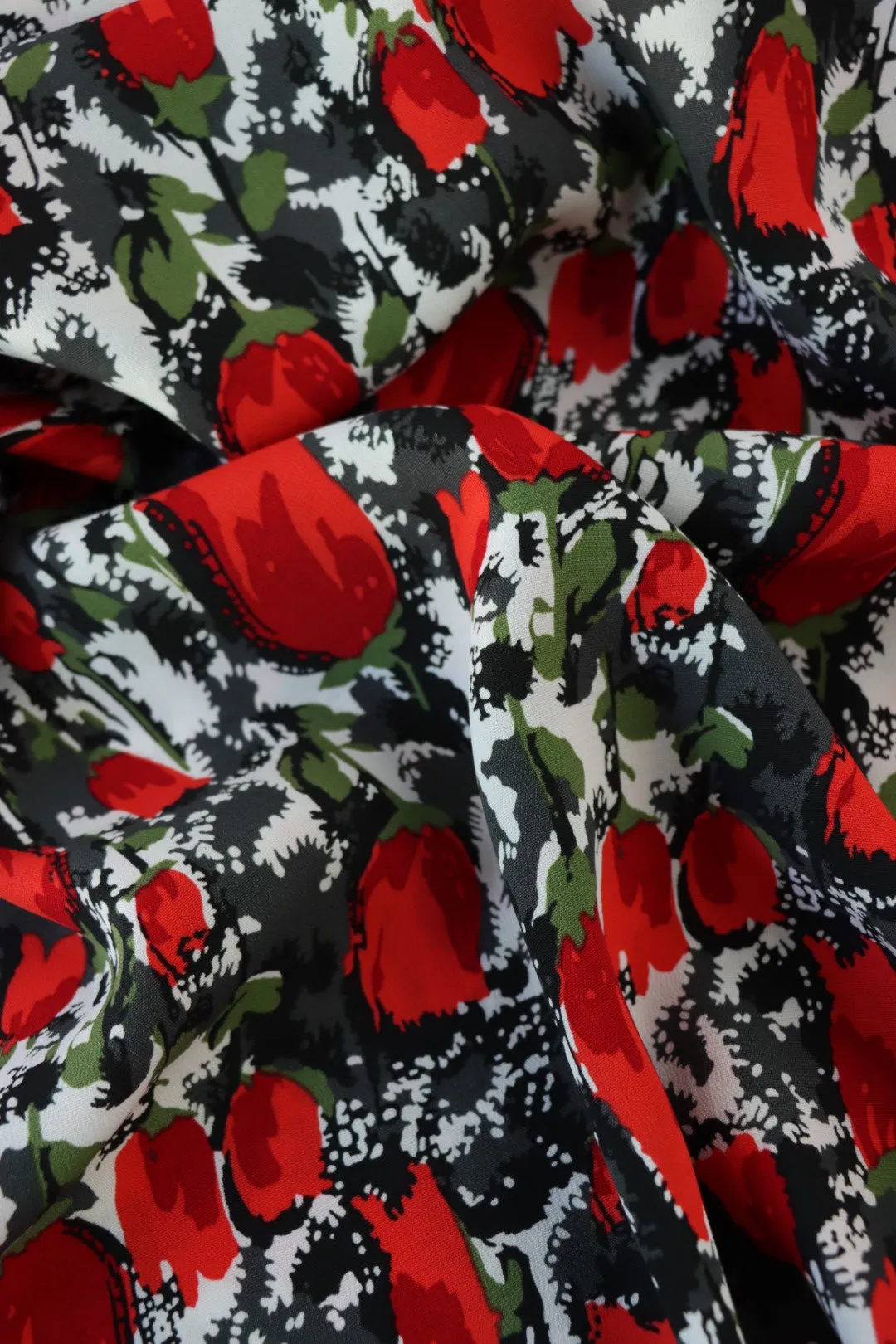 Tulip Garden (Red) Rayon Crepe