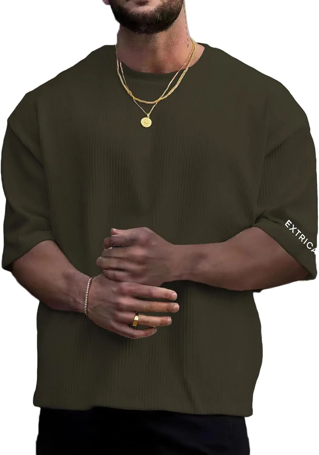 Verdusa Men's Casual Oversized Shirt Drop Shoulder Loose Fit Cropped Tops Half Sleeve T Shirts
