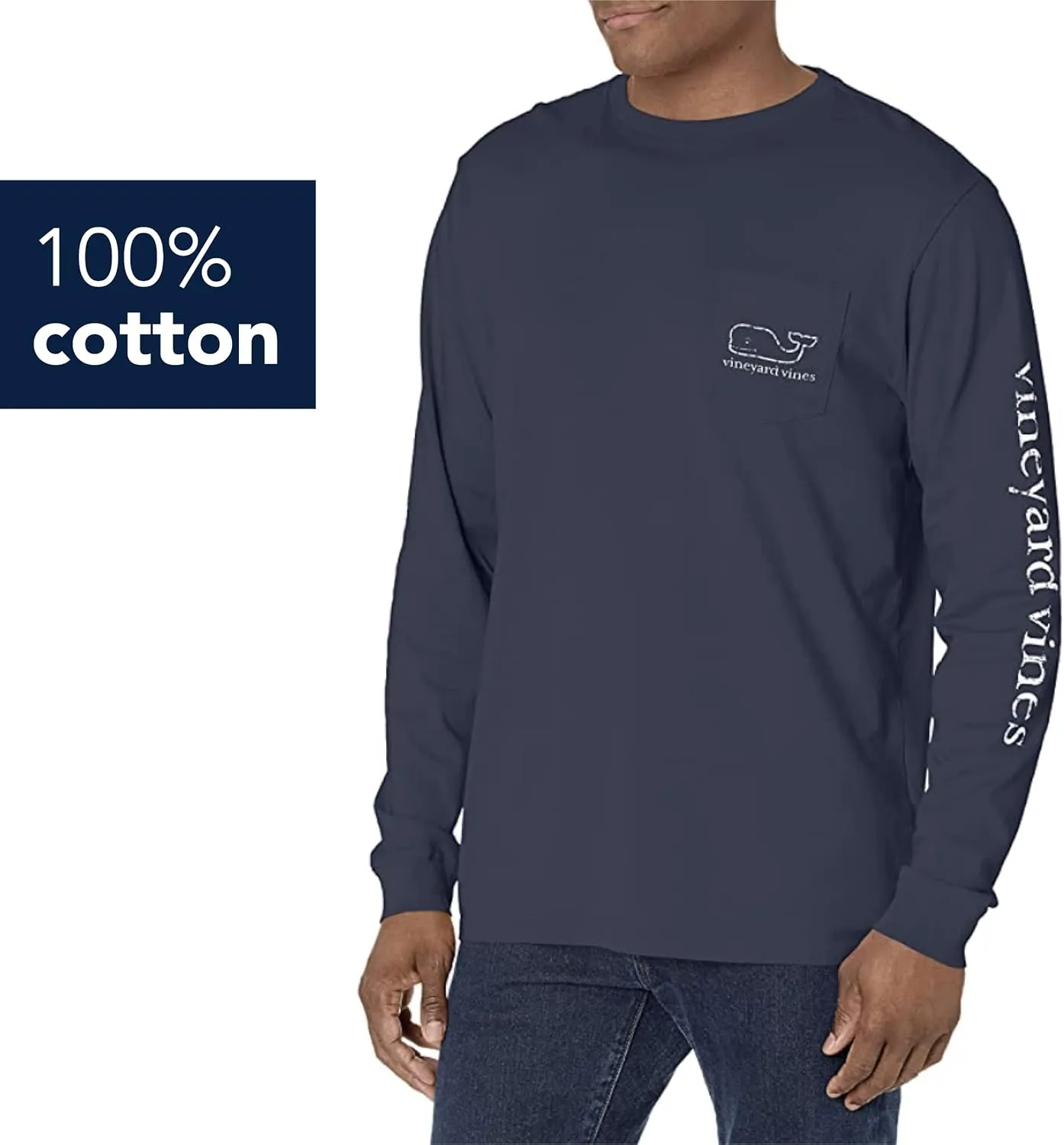 vineyard vines Men's Long Sleeve Vintage Whale Pocket T-Shirt