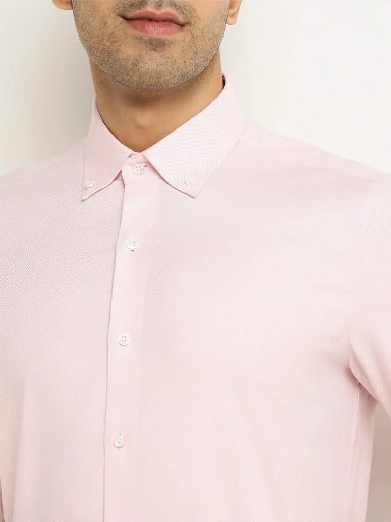 WES Formals Pink Cotton Blend Slim-Fit Shirt