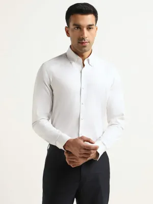 WES Formals White Cotton Blend Slim-Fit Shirt