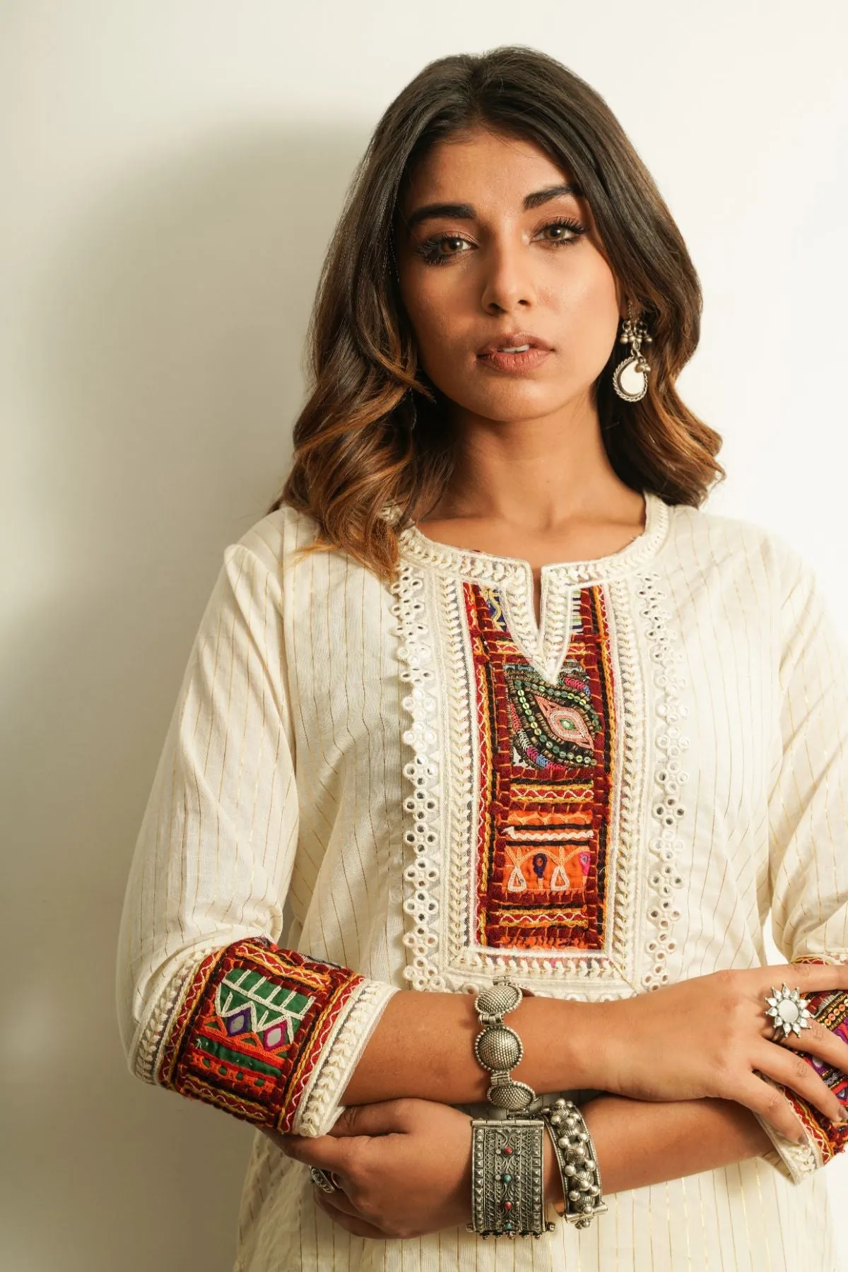 White Embroidered Cotton Kurta