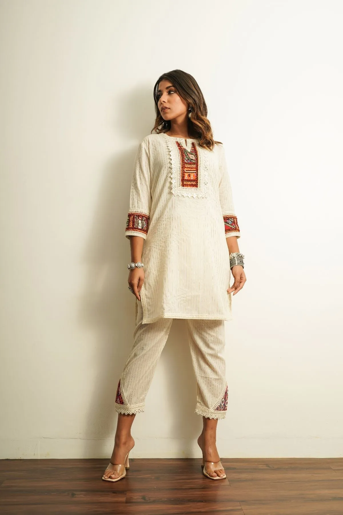White Embroidered Cotton Kurta