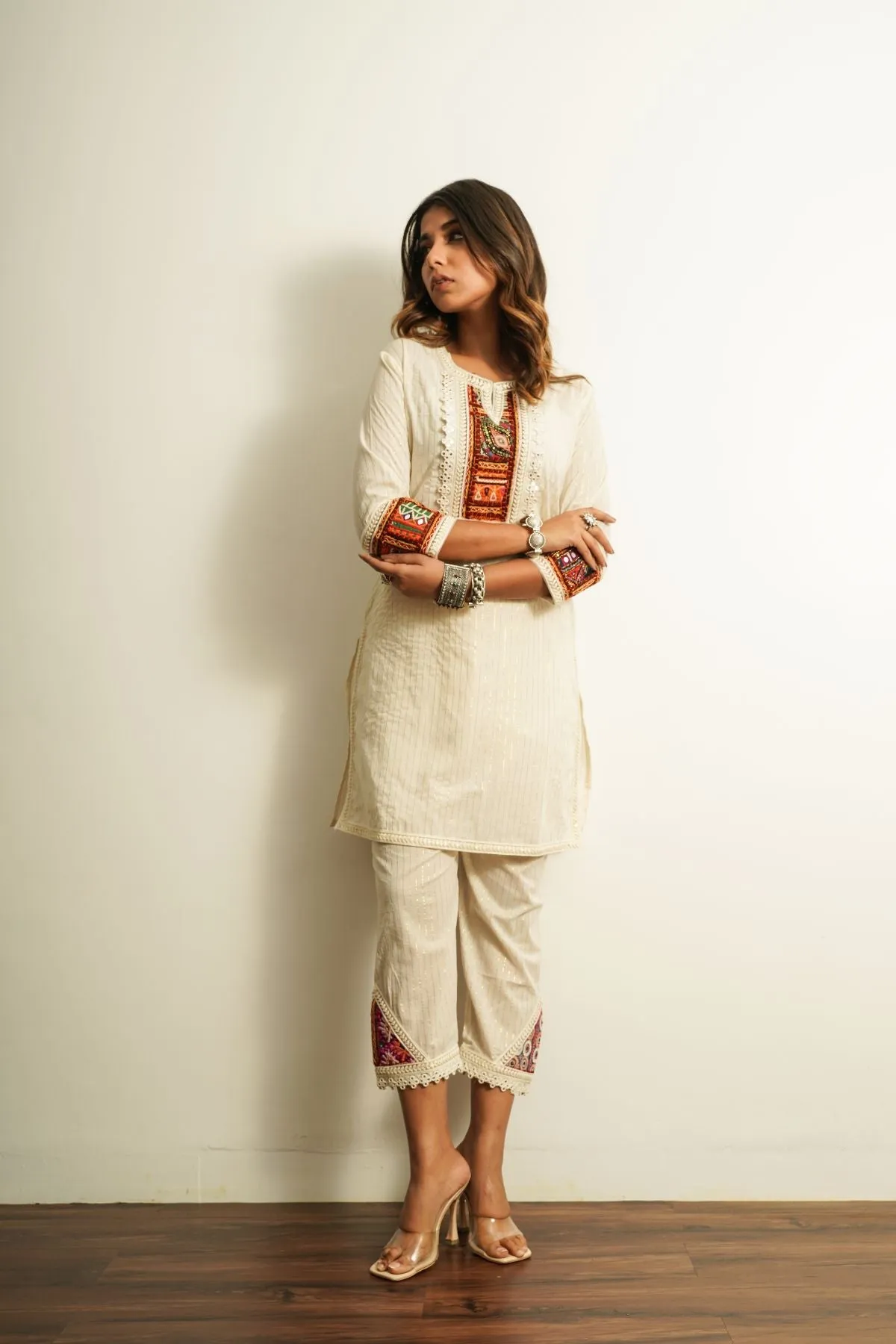White Embroidered Cotton Kurta