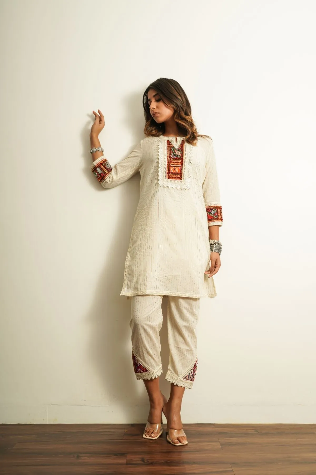 White Embroidered Cotton Kurta