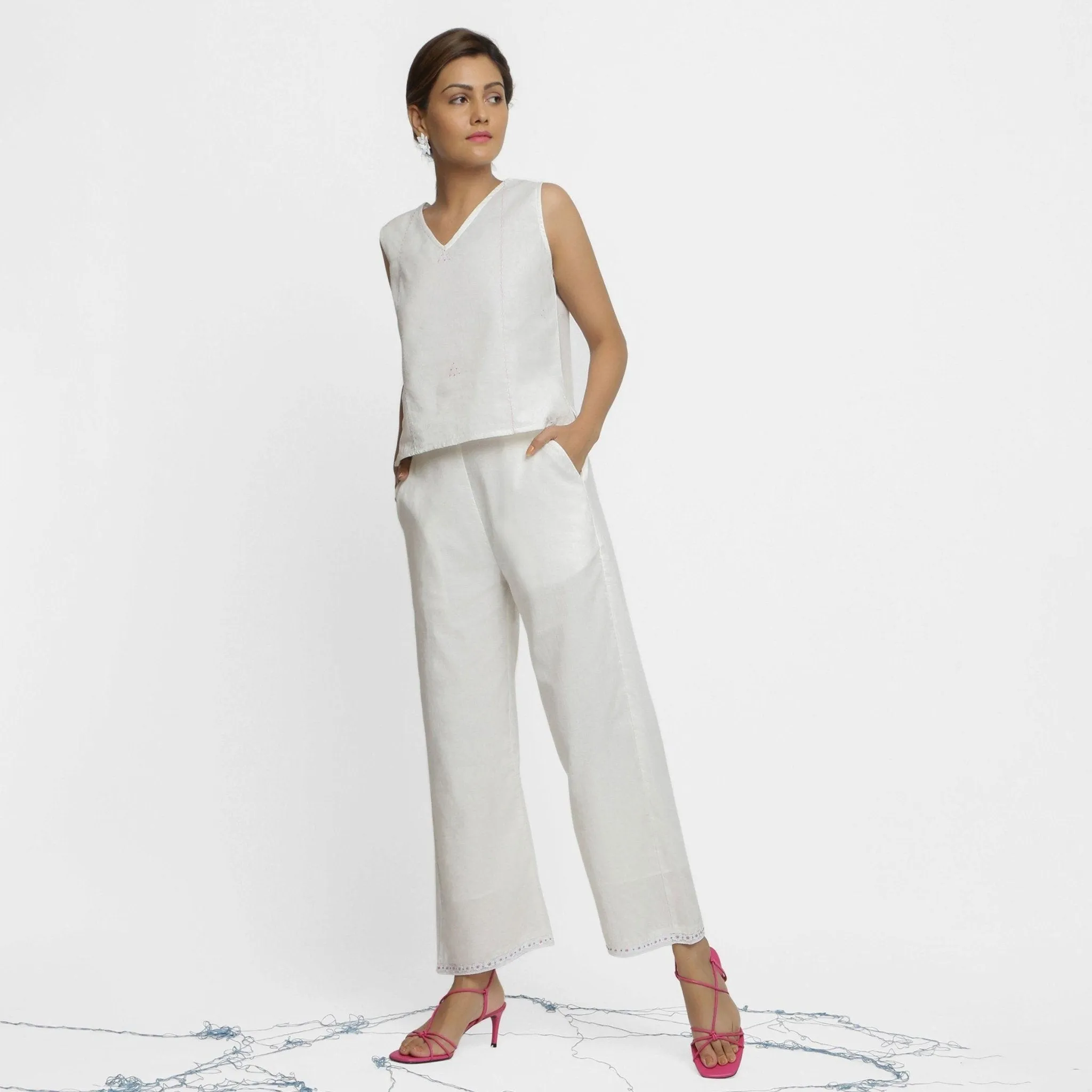 White Embroidered Organic Cotton Sleeveless Top