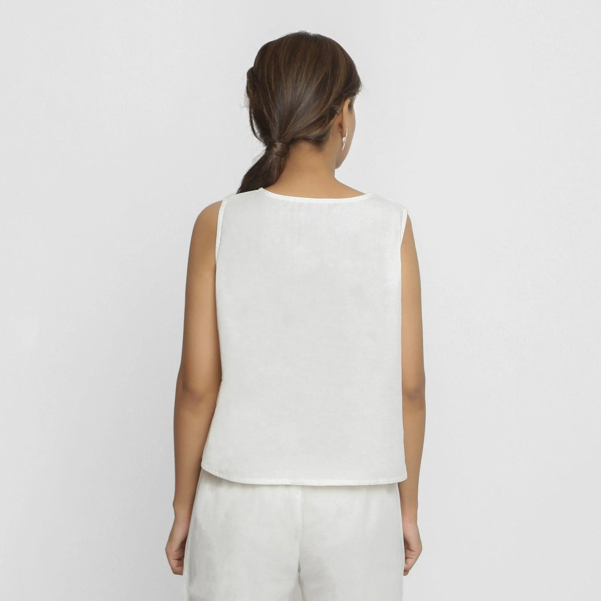 White Embroidered Organic Cotton Sleeveless Top