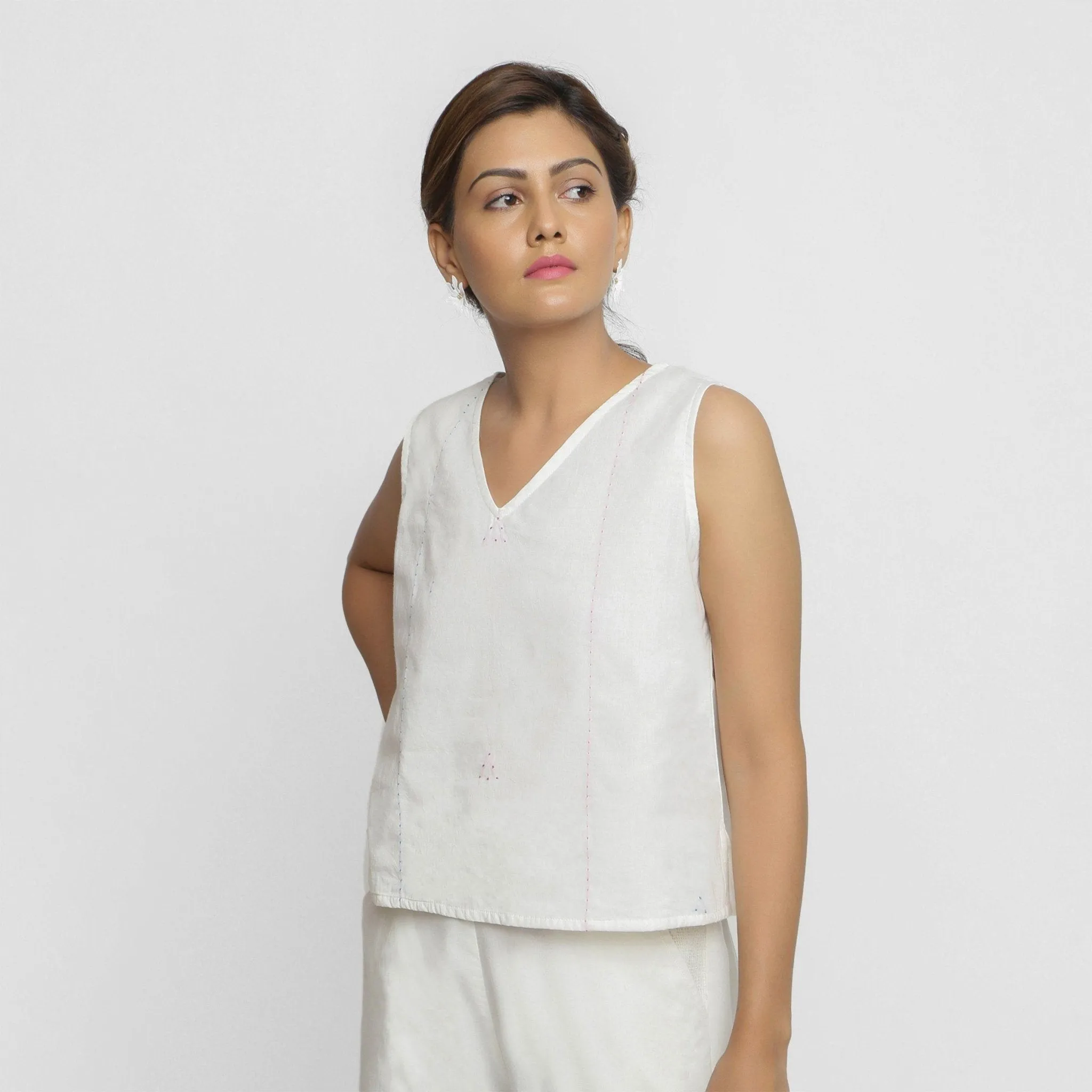 White Embroidered Organic Cotton Sleeveless Top