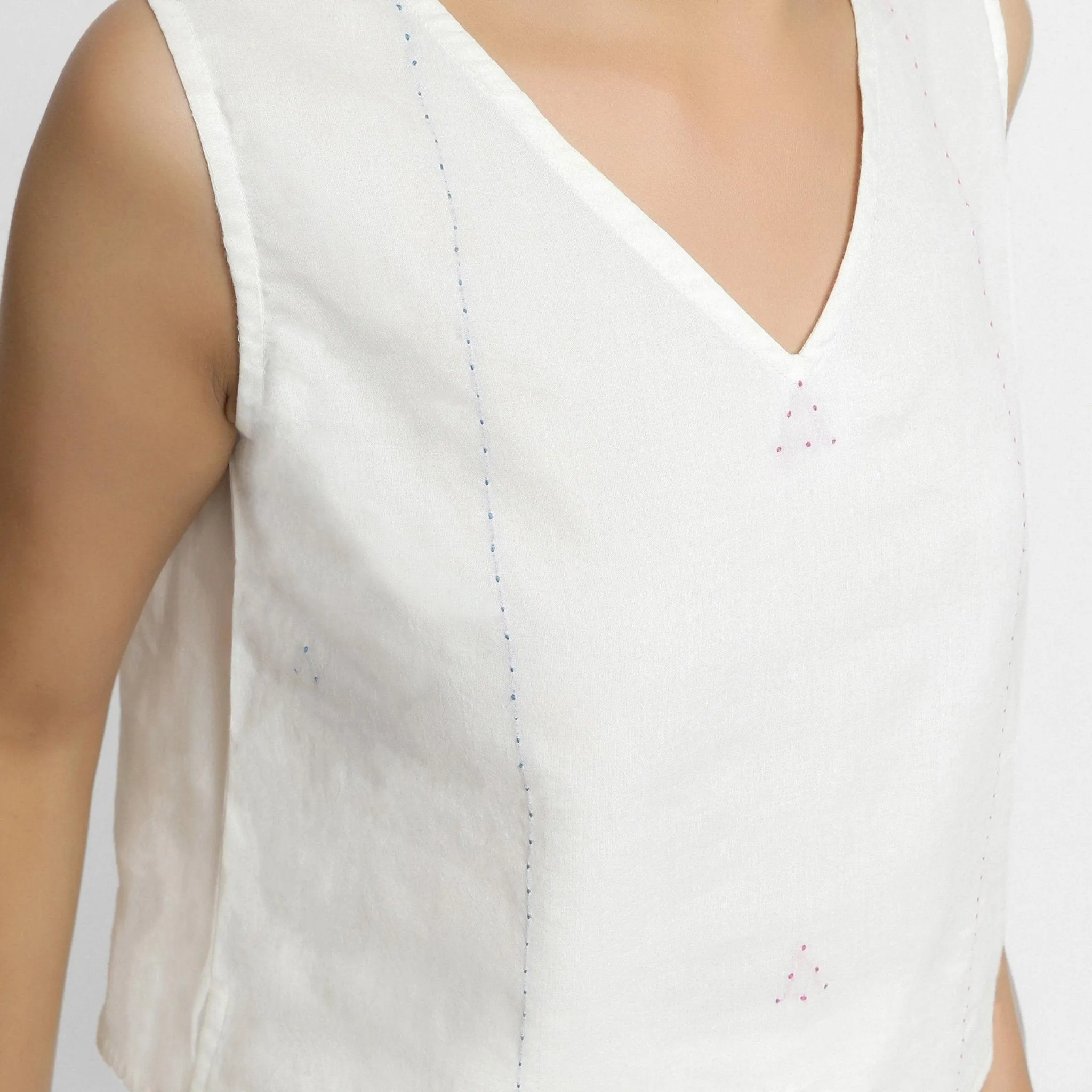 White Embroidered Organic Cotton Sleeveless Top