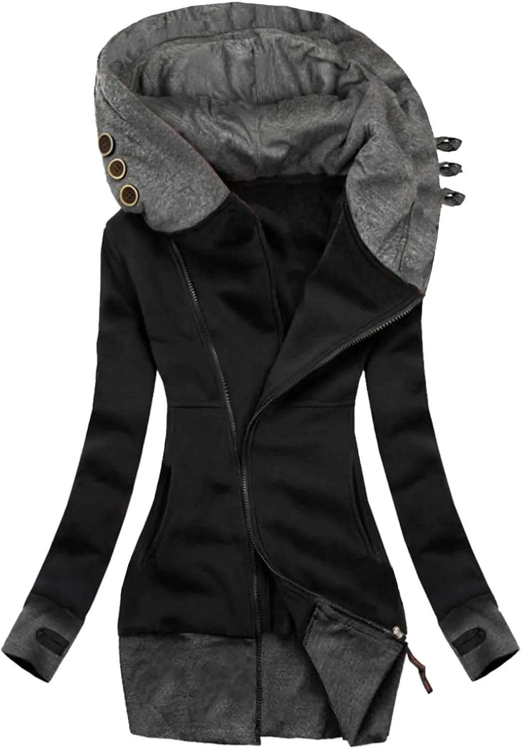 Womens Full Zip Up Hoodie Workout Sports Jacket Sweatshirt with Thumb Holes Slim Fit Long Sleeve Running Track Jacket