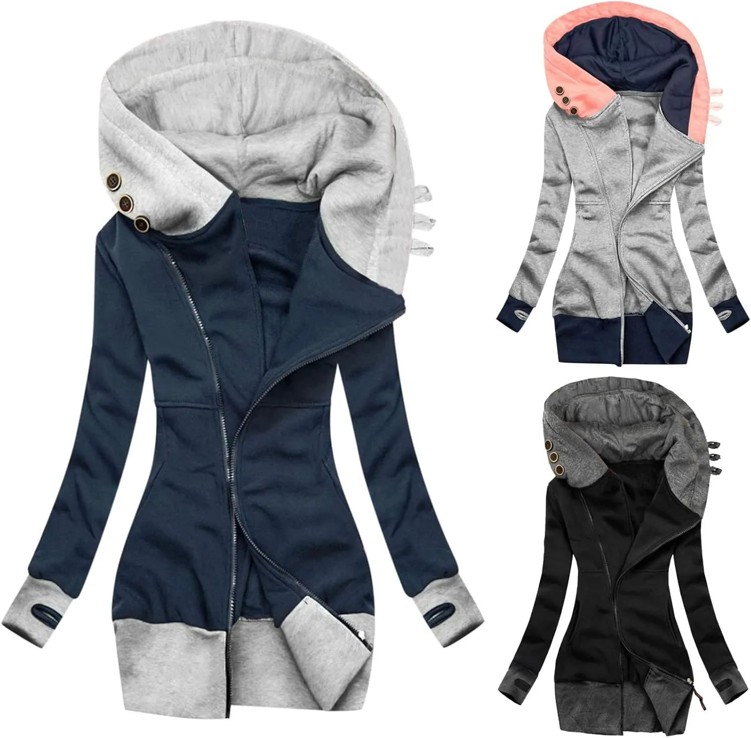 Womens Full Zip Up Hoodie Workout Sports Jacket Sweatshirt with Thumb Holes Slim Fit Long Sleeve Running Track Jacket