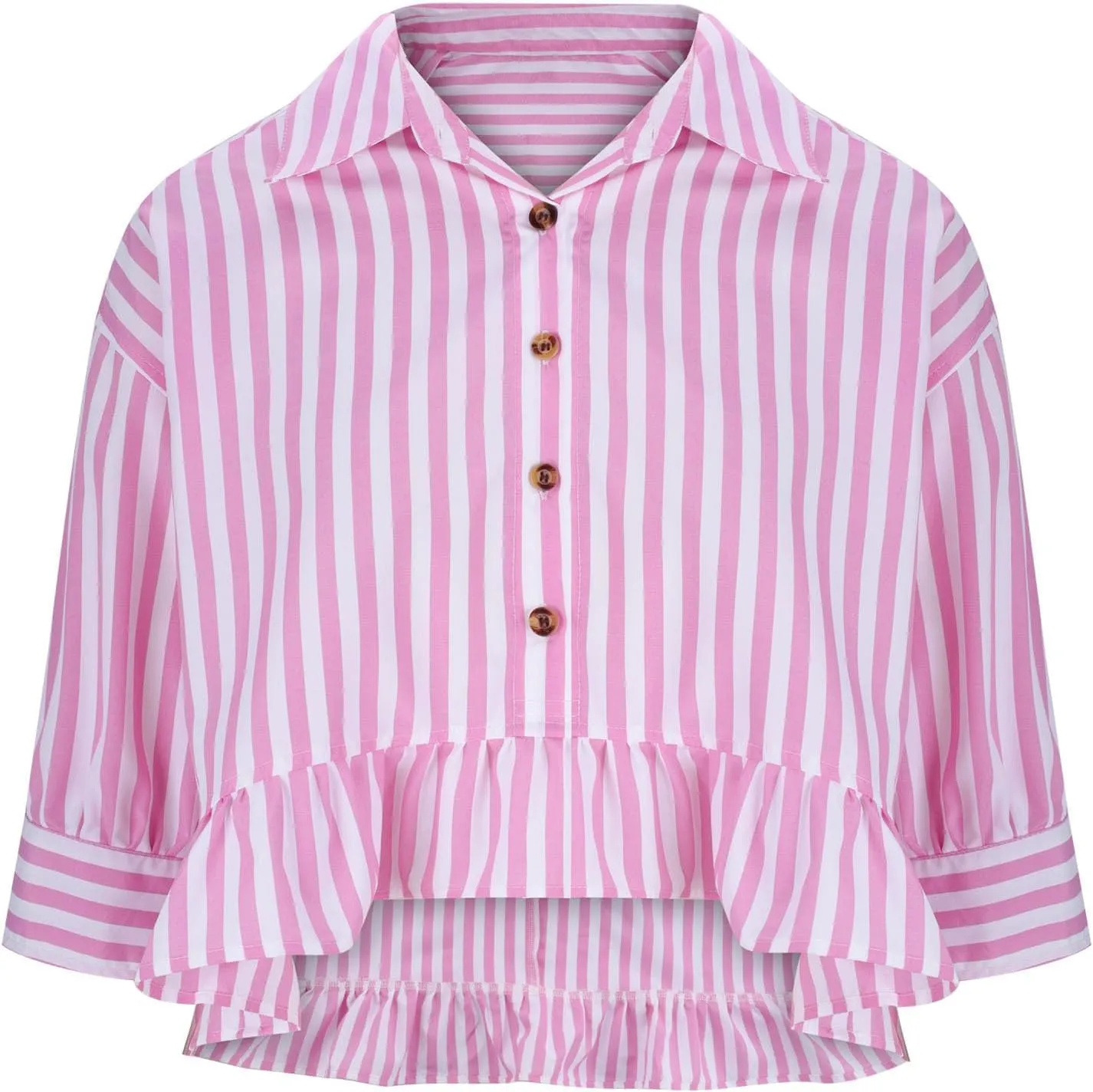 Womens Oversized Button Down 3/4 Sleeve Striped Crop Tops Summer Y2K Peplum Tops Shirts Dressy Blouse Tees