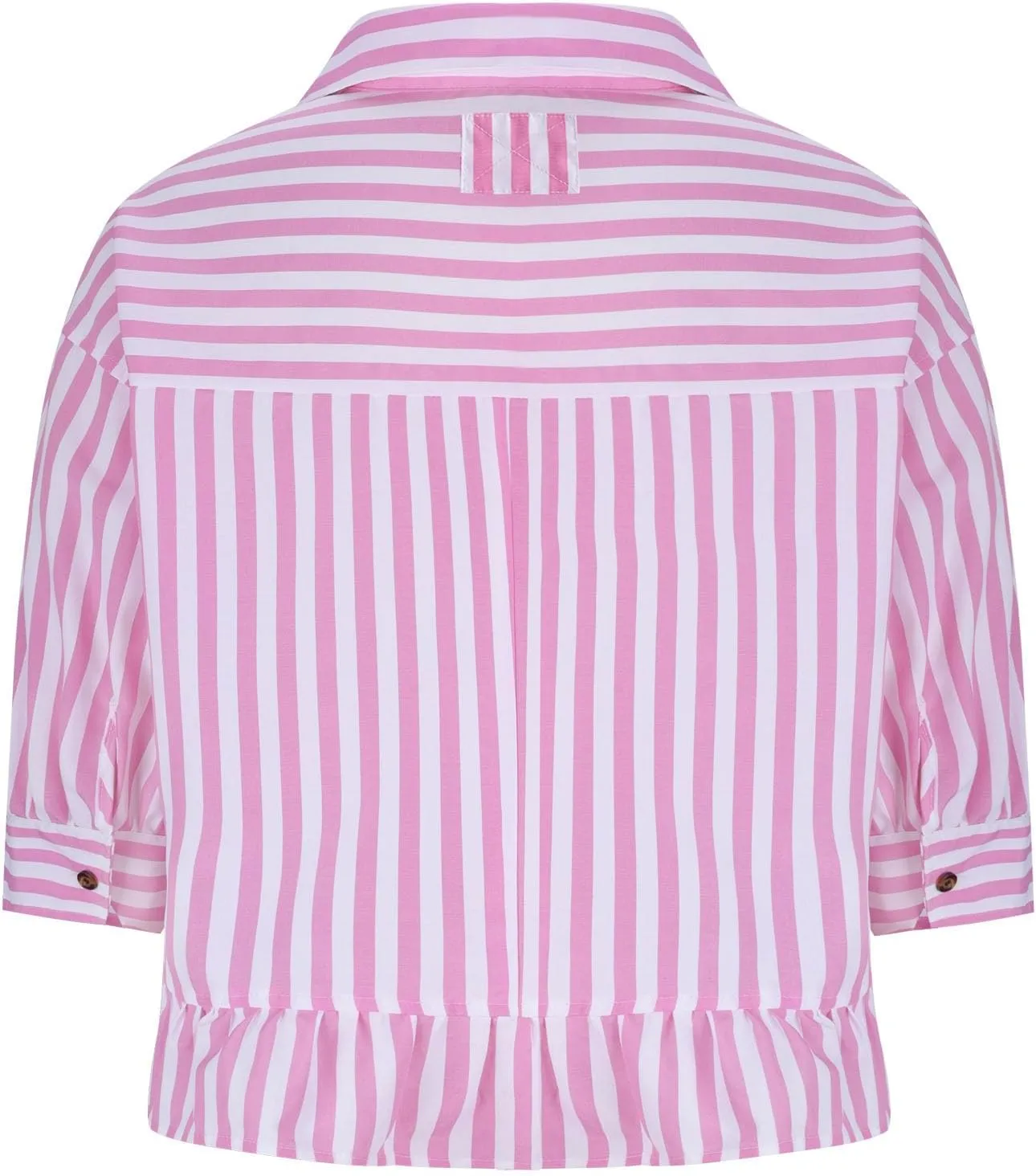 Womens Oversized Button Down 3/4 Sleeve Striped Crop Tops Summer Y2K Peplum Tops Shirts Dressy Blouse Tees