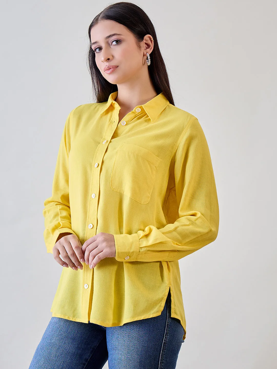 Yellow Soft Linen Boyfriend Shirt