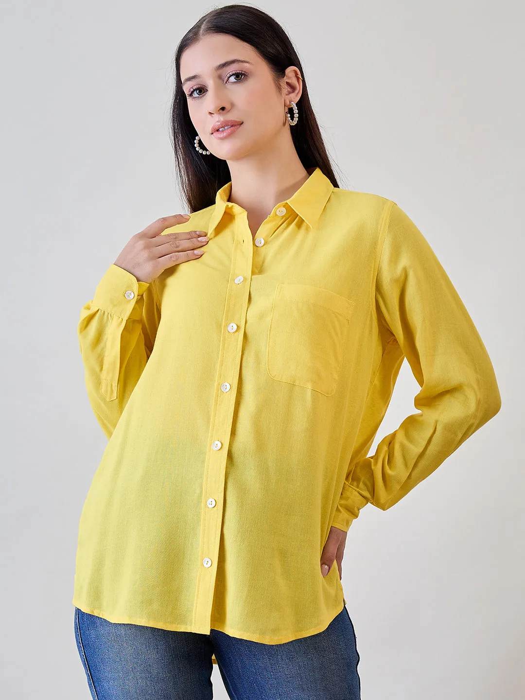 Yellow Soft Linen Boyfriend Shirt