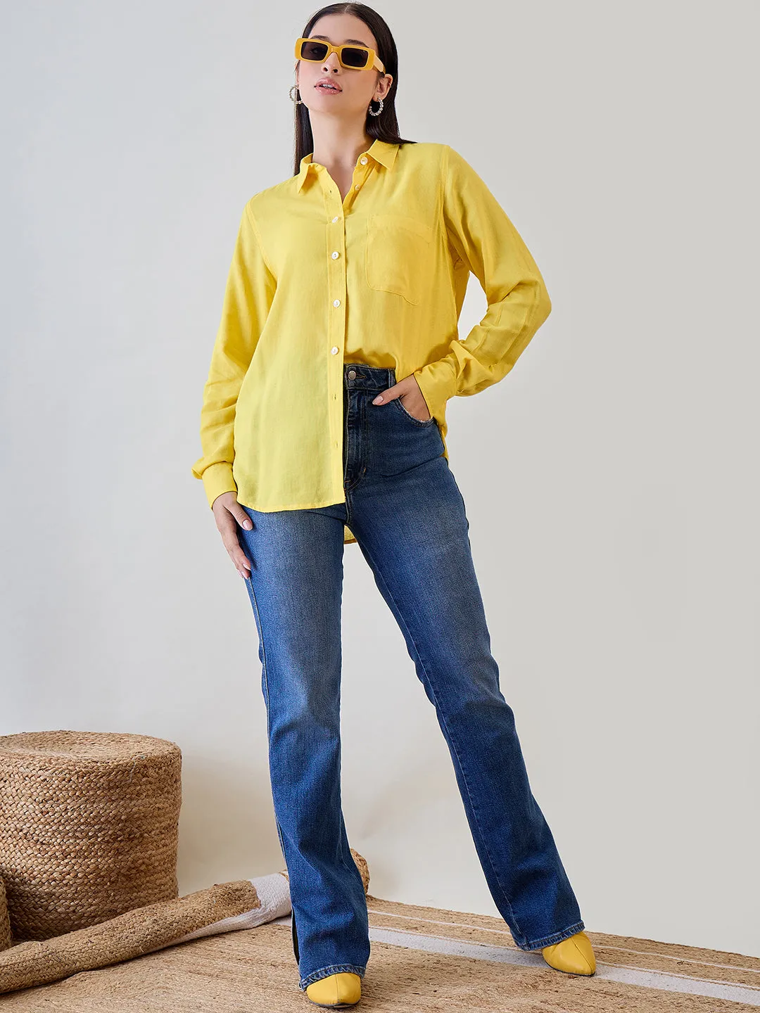 Yellow Soft Linen Boyfriend Shirt